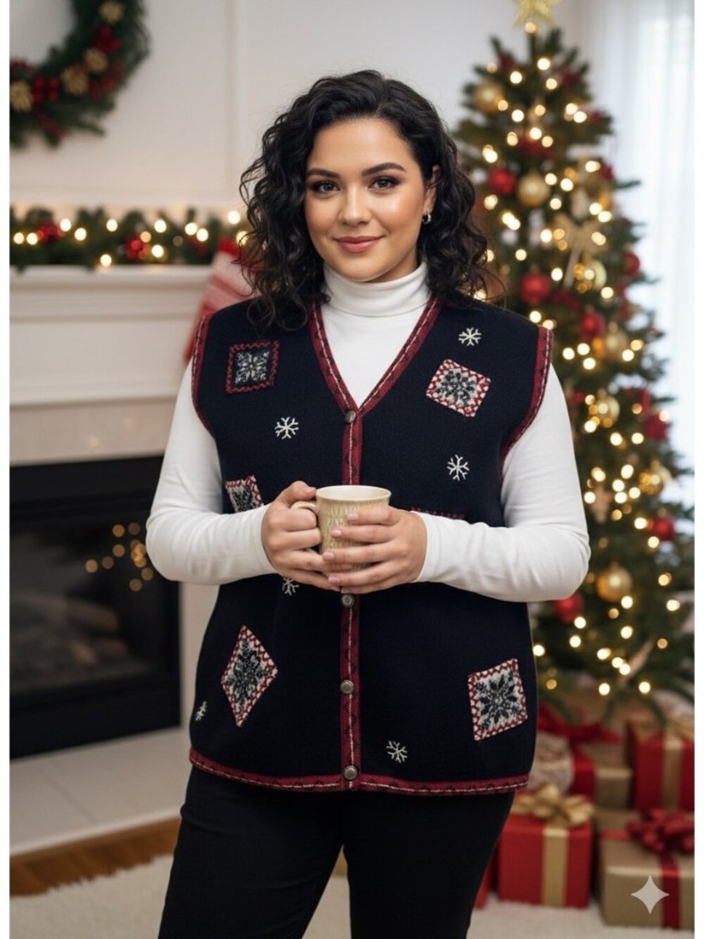 Woolrich Vintage Wool Christmas Sweater Black Size XL Grandmacore Party Holiday